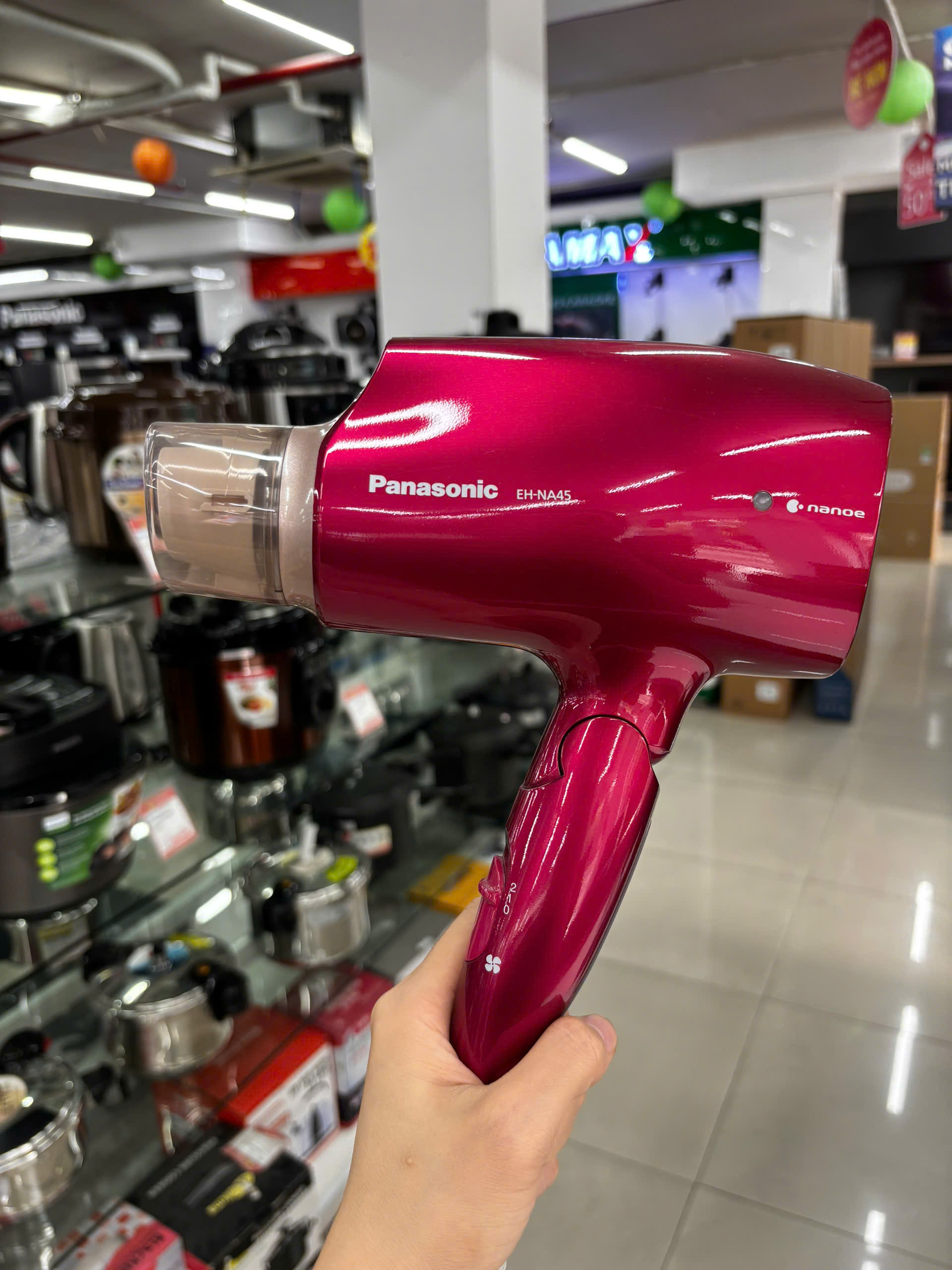 Máy sấy tóc Panasonic EH-NA45 màu đỏ mận với đầu sấy trong suốt và công nghệ nanoe】【。